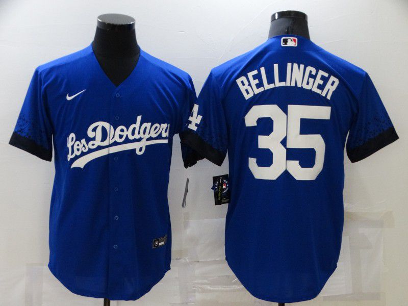 Men Los Angeles Dodgers 35 Bellinger Blue City Edition Game Nike 2021 MLB Jersey